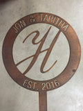 Metal monogram sign, monogram on stake  ,monogram with baked on  finish