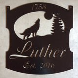 3ft WOLF Sign, metal  WOLF SIGn with WOLF howling at the Moon