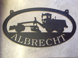 Metal Roadgrader sign with ALBRECHT in black finish
