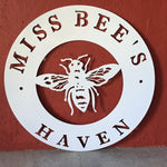 Metal BEE sign with bee in  powder coat  finish