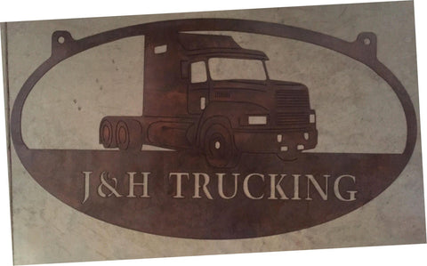Metal TRUCK sign with SEMI Truck, and your NAME, 4ft across