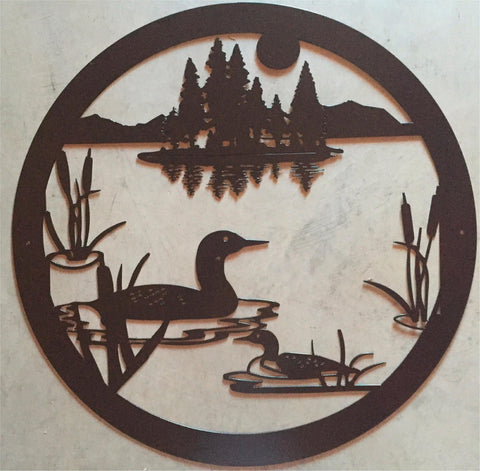 Metal sign lake scene 22in  black powder coat