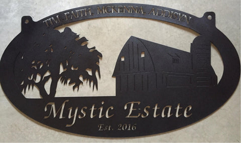 Rustic,Barn,sign, weeping willow ,metal sign with your name