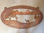 3ft mountain sign, lake ,deer sign , metal sign with your name