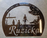metal FISHING sign, Fishing Family By The Lake SIGN with your name