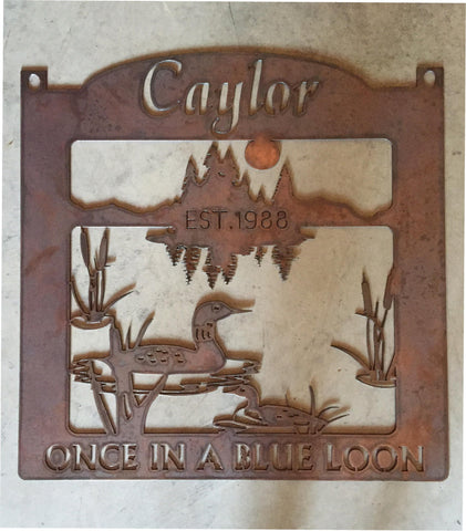 Metal sign,  Family Get away, loon and lake sign,customized with your family name on top