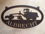 Metal Roadgrader sign with ALBRECHT in black finish