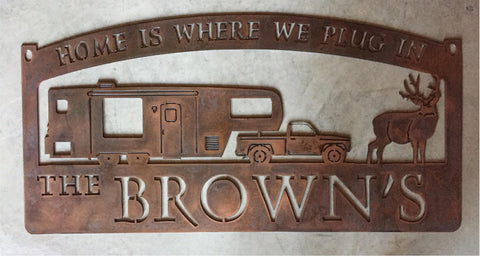 Metal CAMPER sign, CAMPER pickup truck sign, camper and  buck