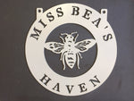 Metal BEE sign with bee in  powder coat  finish