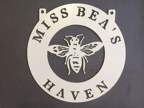 Metal BEE sign with bee in  powder coat  finish