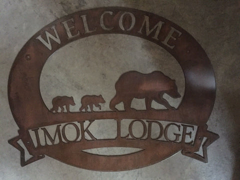 Bear and cubs sign , metal bear sign, laser cut bear sign,with YOUR NAME