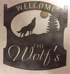 3ft WOLF Sign, metal  WOLF SIGn with WOLF howling at the Moon