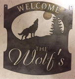 3ft WOLF Sign, metal  WOLF SIGn with WOLF howling at the Moon