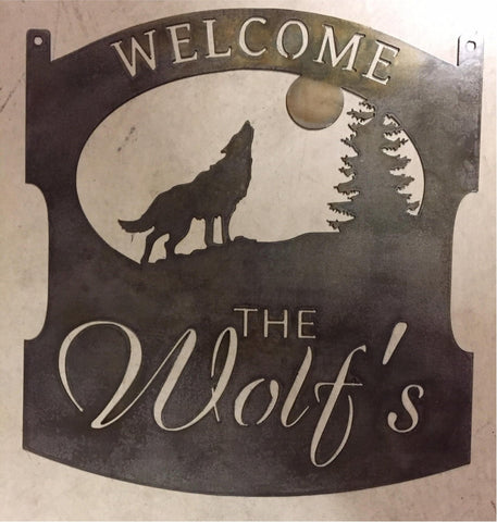 3ft WOLF Sign, metal  WOLF SIGn with WOLF howling at the Moon
