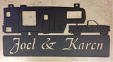 METAL CAMPER SIGN, metal sign with camper and pickup truck.