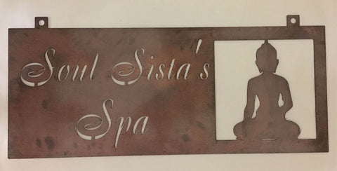 Metal sign with BUDDHA and YOUR NAME in copper finish