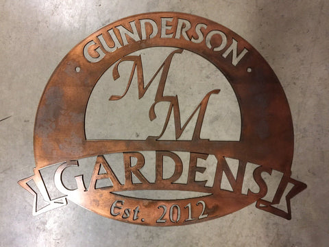 Metal Sign with  initials personalized welcome sign