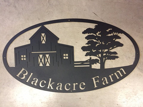 Metal BARN Sign with BARN And OAK Tree  customized with your name