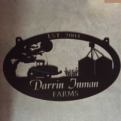 3' metal GRAIN BIN sign customized with GRAIn Bin ,track TRACTOR and corn stalks
