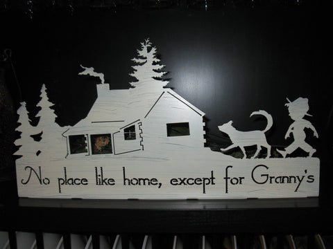 No place like home except for Grannys,with cabin, and evergreen scene