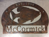 30" Personalized, metal FISH sign with Crappie fish