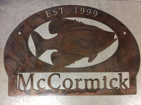 30" Personalized, metal FISH sign with Crappie fish
