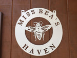Metal BEE sign with bee in  powder coat  finish