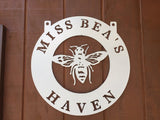 Metal BEE sign with bee in  powder coat  finish