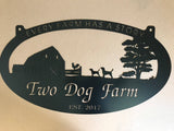 3ft Personalized Metal Sign with  Barn, Chicken and Dogs