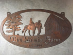 Metal HORSE Sign with  Barn and Man leading Girl on Horse,3ft sign