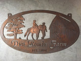 Metal HORSE Sign with  Barn and Man leading Girl on Horse,3ft sign