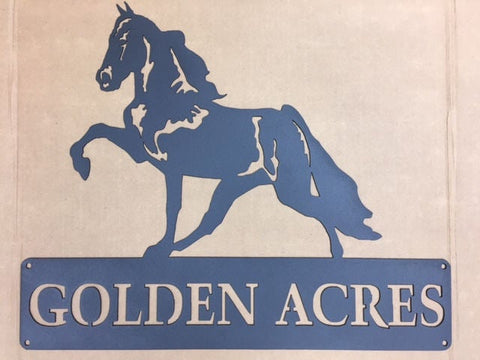 Metal HORSE SIGN, horse address sign in black texture powder coat