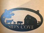 Personalized Metal Sign with  barn, pig ,cow , calf, chicken scene