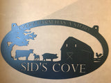 Personalized Metal Sign with  barn, pig ,cow , calf, chicken scene