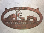 4 ft  Metal Sign with  barn and cow and TRACTOR  scene customized with your name
