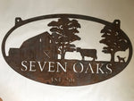 FARM SIGN, cow barn sign,3ft Personalized Metal Sign  barn and cow and oak tree sign