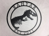 Metal Dino Skeleton in circle, 2ft DINOSAUR with your name