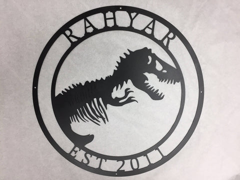 Metal Dino Skeleton in circle, 2ft DINOSAUR with your name