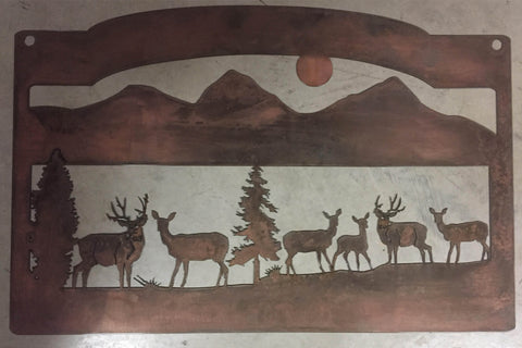 Metal mountain sign ,mountain range and deer sign
