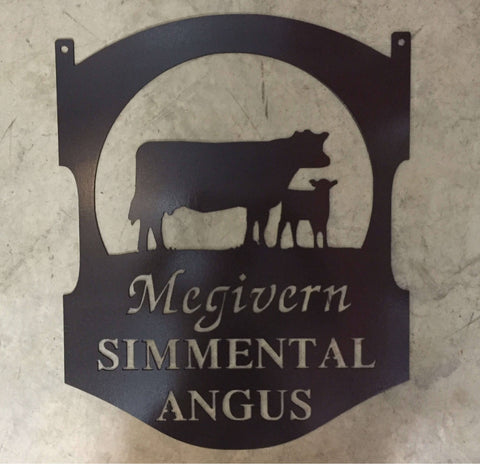 Metal COW sign, 30inch sign with COW CALF and your name or inscription