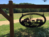 4 ft  Metal Sign with  barn and cow and TRACTOR  scene customized with your name