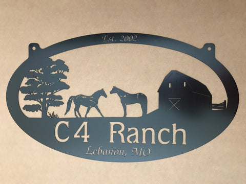 Personalized Metal HORSE Sign with  BARn and HORSES and YOUR Name