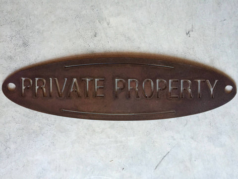 METAL oval PRIVATE PROPERTY sign