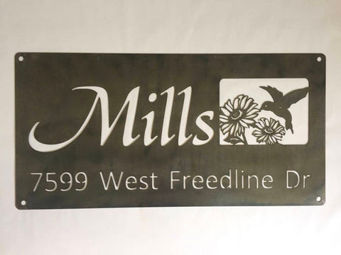 Hummingbird Sunflower Metal Name SIGN