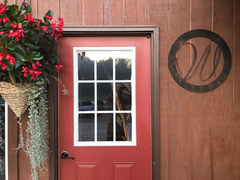 Metal MONOGRAM SIGN in copper acid finish adds lovely accent