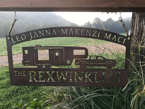 Personalized camper sign, metal camper sign , CAMPER and pickup truck sign