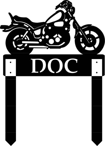 Metal motercycle sign with bolt on stakes