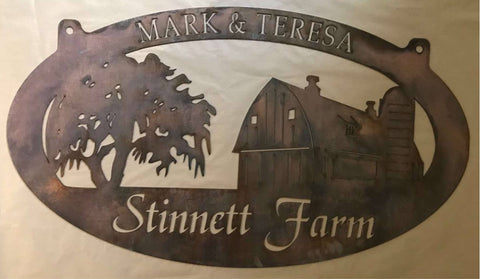 4ft Barn SIGN , weeping willow metal sign with your name