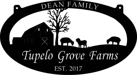 Metal SHEEP Sign with  barn and sheep customized with your name