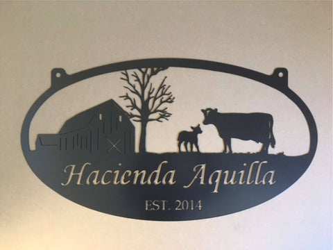 Metal COW Sign,  barn  cow calf sign, customized with your name